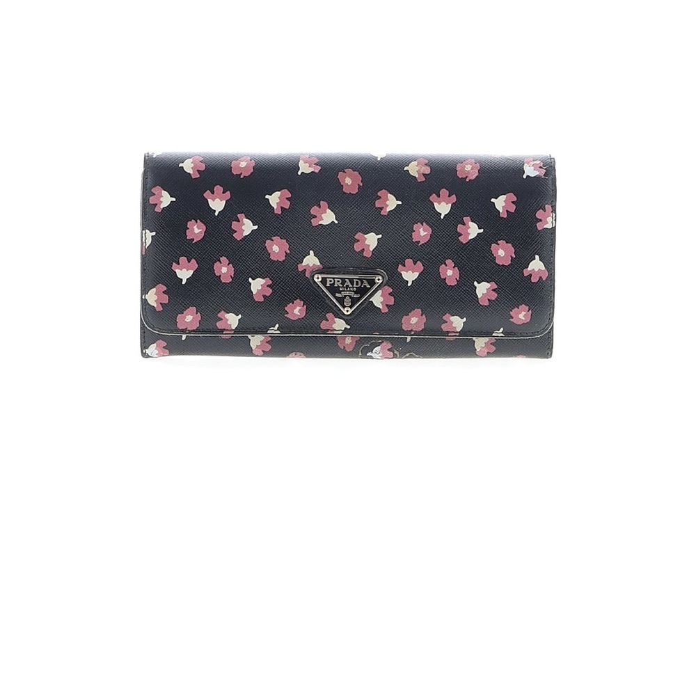 Prada Women's Floral Saffiano leather Black‎ Wallet